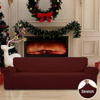 Easy-Going Stretch 4 Seater Sofa Slipcover 1-Piece Sofa Cover Furniture Protector Couch Soft with Elastic Bottom for Kids, Polyester Spandex Jacquard Fabric Small Checks Wine