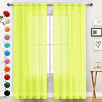 SpaceDresser Basic Rod Pocket Sheer Voile Window Curtain Panels Chartreuse 1 Pair 2 Panels 52 Width 96 Inch Long for Kitchen Bedroom Children Living Room Yard（Chartreuse, 52W x 96L）