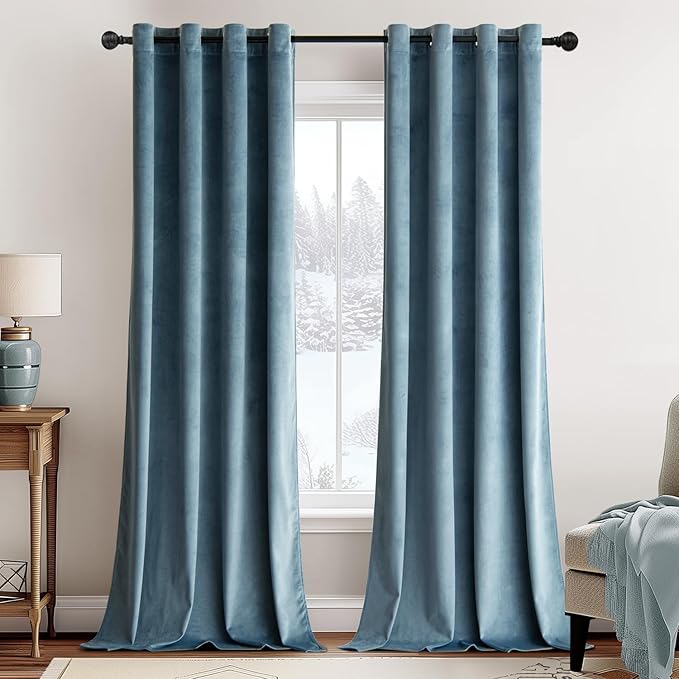 MIULEE Velvet Curtains Dark Slate Blue 52 x 96 Inch Length Set of 2