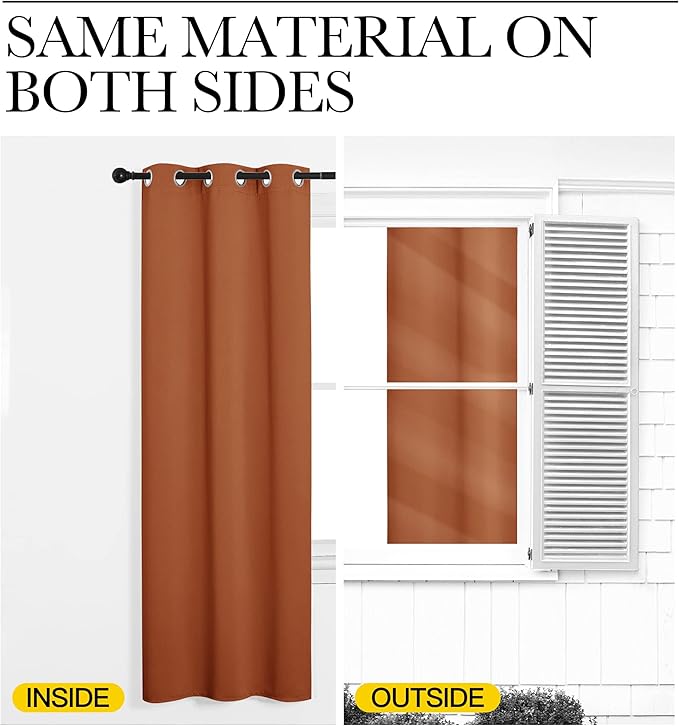 NICETOWN Burnt Orange Blackout Extra Long Curtains for Sliding Door, 55 by 120, 2 Pieces, Blocking Out Sunlight Window Treatment Modern Design Grommet Curtain Panels for Dining Room