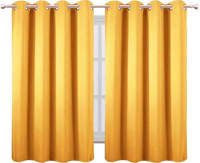 LEMOMO Yellow Blackout Curtains/52 x 45 Inch Length/Set of 2 Panels Grommet Bedroom Curtains for Living Room Curtains