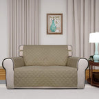 PureFit Reversible Quilted Sofa Cover, Water Resistant Medium Slipcover Furniture Protector, Washable Couch Cover with Non Slip Foam and Elastic Straps for Kids, Dogs, Pets (Loveseat, Beige/Beige)