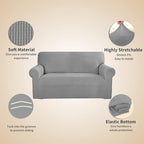 Easy-Going Stretch 4 Seater Sofa Slipcover 1-Piece Sofa Cover Furniture Protector Couch Soft with Elastic Bottom for Kids, Polyester Spandex Jacquard Fabric Small Checks Light Gray