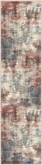 IOHOUZE Abstract Runner Rug 3x12 Ft Washable Runners for Hallways, Non Slip Kitchen Runner Printed Faux Wool Entryway Runner Indoor, Modern Abstract Floor Carpet for Hall Kitchen, Red/Multi
