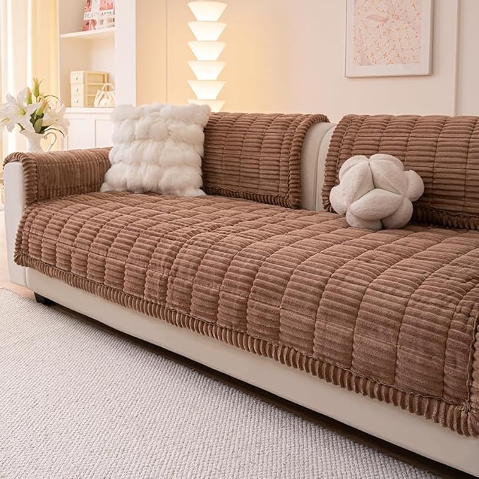Couch Cover for Dogs Washable, Fuzzy Pet Couch Covers for 3 Cushion Sofa Pet Friendly, Non Slip Sofa Cover (Dark Brown, 35" x 70.9"/90 x 180cm)