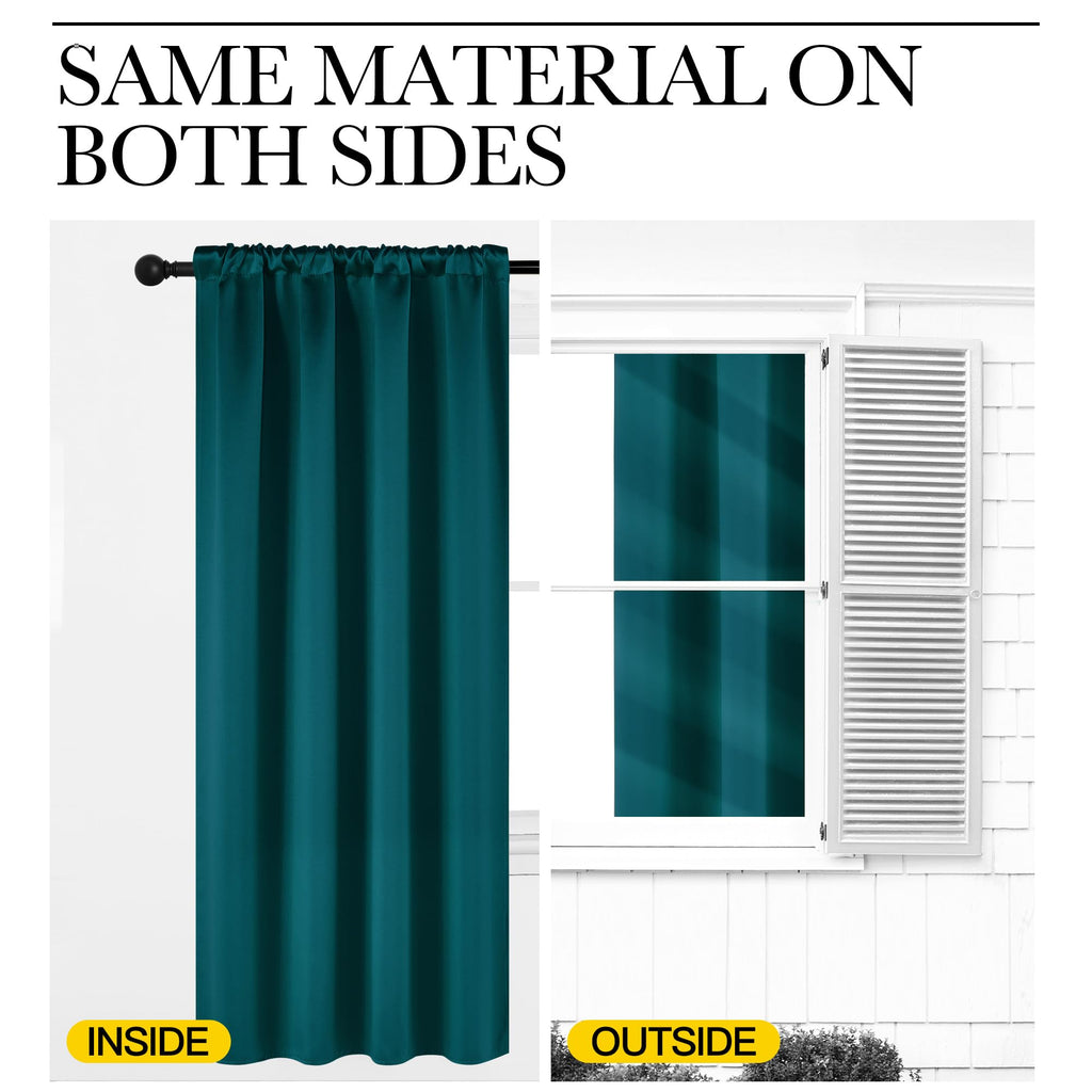 NICETOWN Teal Blackout Cafe Faux Silk Curtains for Small Windows, 42" Wide by 36" Long, 2 Panels, Rod Pocket Thermal Insulated Blackout Satin Drapes for Kitchen