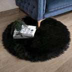 Ashler faux fur rug, Fluffy Shaggy Area Rug Ultra Soft 3 x 3 Feet Round Fur Rug, Black Fuzzy Rug Machine Washable Shag Rug, Nursery Decor Throw Rugs for Bedroom, kids room, Living Room