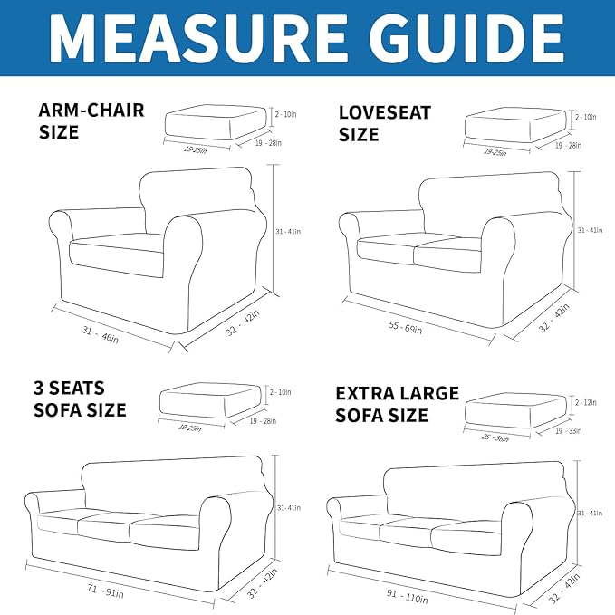XINEAGE 2026 New 2 Pieces Chair Covers with Arms Super Stretch Chair Slipcover for Living Room Pet Dog Universal Slip Cover Anti Slip Armchair Furniture Protector (Navy Blue), 31"-46"(1 Cushion)