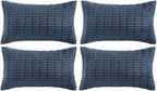 Fancy Homi 4 Packs Dusty Blue Decorative Throw Pillow Covers 12x20 Inch for Living Room Couch Bed Sofa, Rustic Farmhouse Boho Home Decor, Soft Plush Striped Corduroy Square Cushion Case 30x50 cm