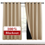 NICETOWN Living Room Completely Shaded Draperies, Privacy Protection & Noise Reducing Ring Top Drapes, Black Lined Insulated Window Treatment Curtain Panels(Biscotti Beige, 2 Pieces, W70 x L72)