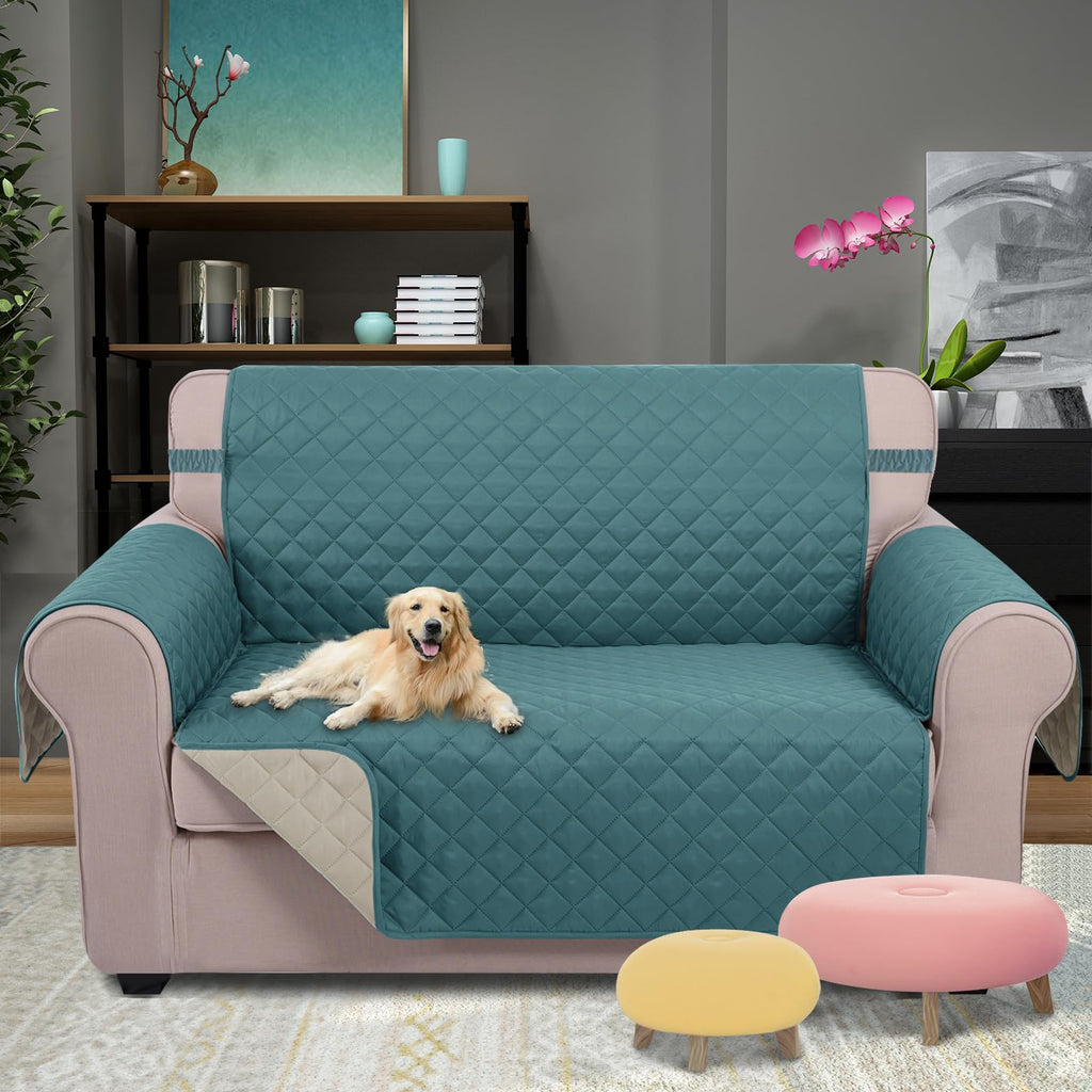 U-NICE HOME Loveseat Sofa Cover for 2 Cushion Couch, Blue/Beige