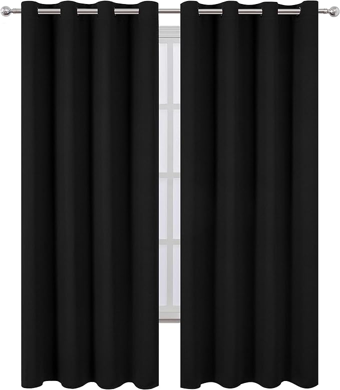 LEMOMO Blackout Curtains 66 x 95 inch/Black Curtains Set of 2 Panels/Thermal Insulated Room Darkening Bedroom Curtains