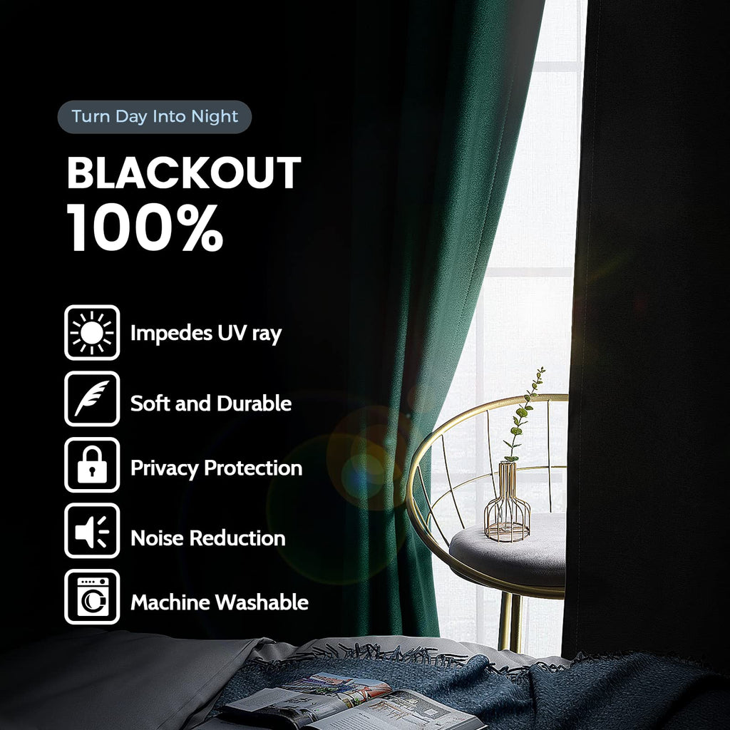 SimpleHome Dark Green 100% Blackout Curtains Room Darkening Living Room 84