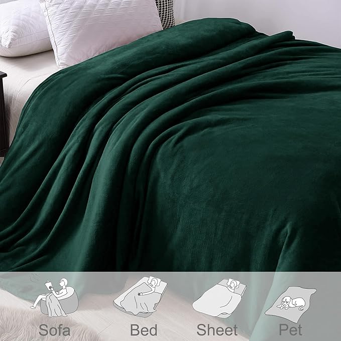Exclusivo Mezcla Fleece Throw XL Blanket for Couch, Sofa, Super Soft and Warm Forest Green Blankets, All Season, Cozy, Plush, Lightweight, 50x70 Inches