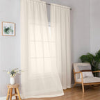Simplebrand Cream Sheer Curtains 96 Inches Long 2 Panels, Light Filtering Rod Pocket Solid Color Window Sheer Curtain Panels, Elegant Curtains & Drapes for Living Room, Bedroom, 42" W x 96" L