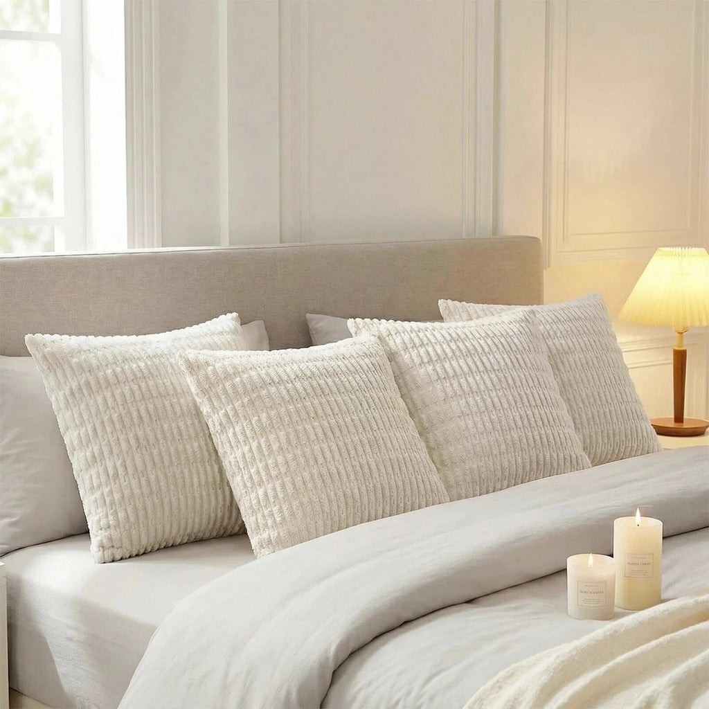 Fancy Homi 4 Packs Decorative Throw Pillow Covers for Living Room Couch Bed, Modern Farmhouse Boho Home Décor Accent Cushion Case, 26" x 26", Cream