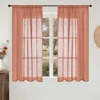 BGment Rust Terracotta Linen Curtains 45 Inch Length, Burnt Orange Semi Sheer Drapes for Bathroom Short Living Room Windows Lightweight with Rod Pocket, 2 Panels Set, Each 42 Inch Wide
