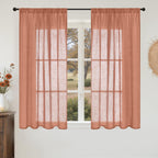 BGment Terracotta Linen Curtains 54 Inch Length for Short Living Room, Semi Sheer Burnt Orange Drapes Boho Rustic for Bedroom Decor with Rod Pocket Lightweight, 2 Panels Set, Each 42 Inch Wide