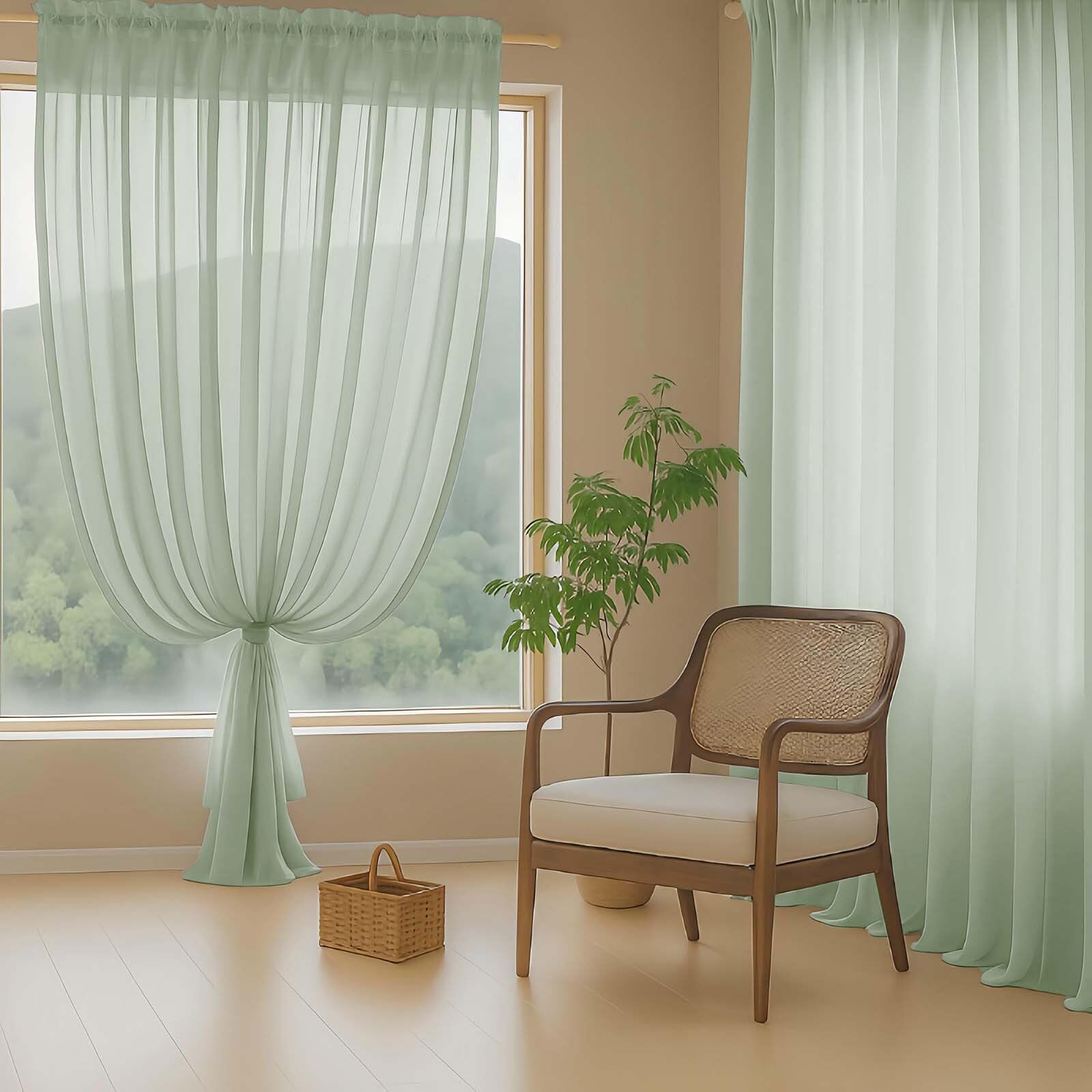 Ebesto Extra Wide Sage Green Sheer Curtains for Windows 108 inches Long, Lightweight Light Filtering Soft Drapes for Living Room Bedroom, Dual Rod Pocket Sheer Curtains, 2x59Wx108L inches, 9FT, 2PCS