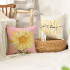 AVOIN colorlife Home Sweet Home Spring Summer Flowers Pink Throw Pillow Covers, 18 x 18 Inch White Cushion Case for Sofa Couch Set of 4