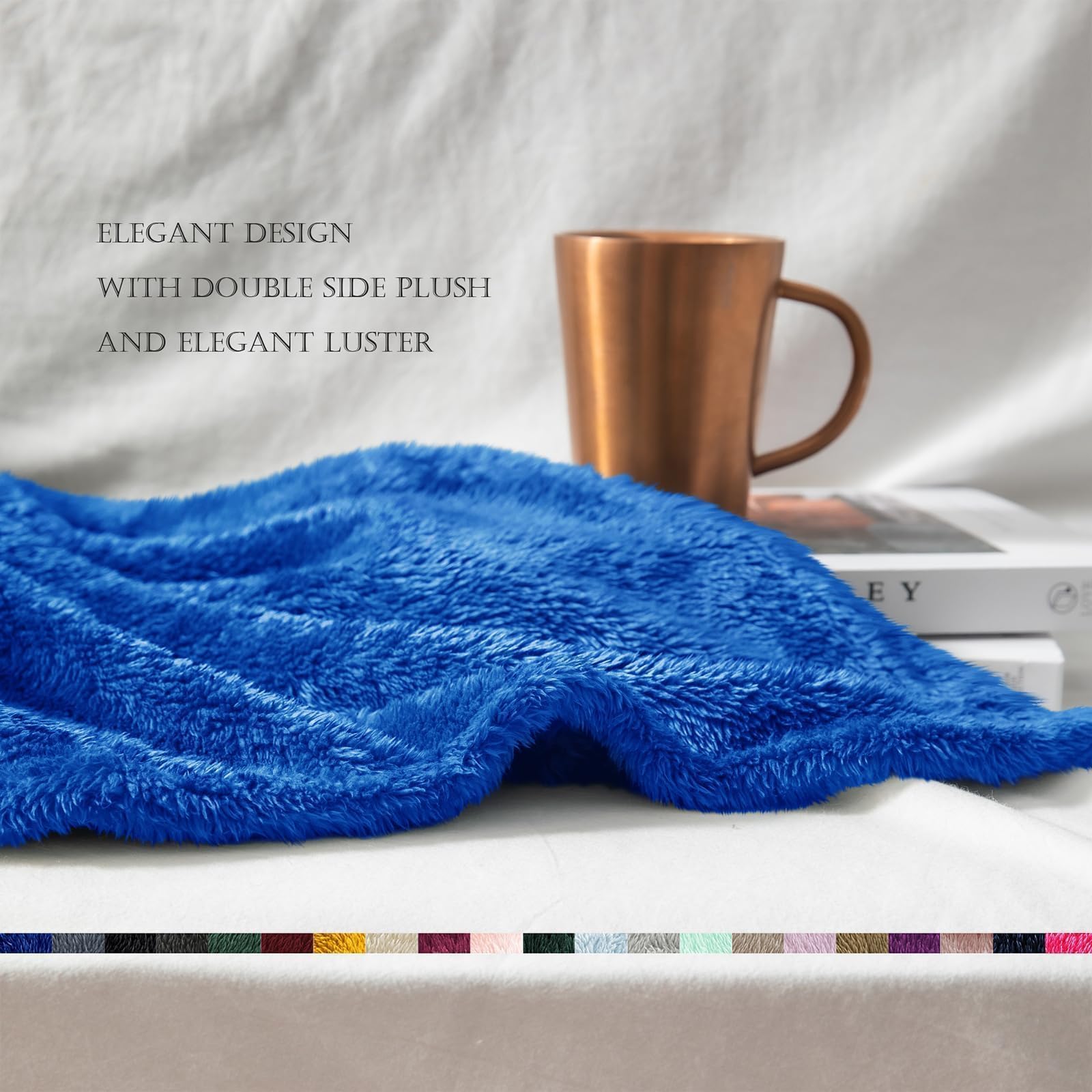 Exclusivo Mezcla Fuzzy Large Fleece Throw Blanket for Couch, Cobalt Blue