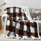 PU MEI Sherpa Blanket Queen Plaid Thick Bed Blanket, 80”*90” Super Soft Flannel Fuzzy Fleece Reversible Velvet Plush Warm Blanket for Couch (Blue White Check)