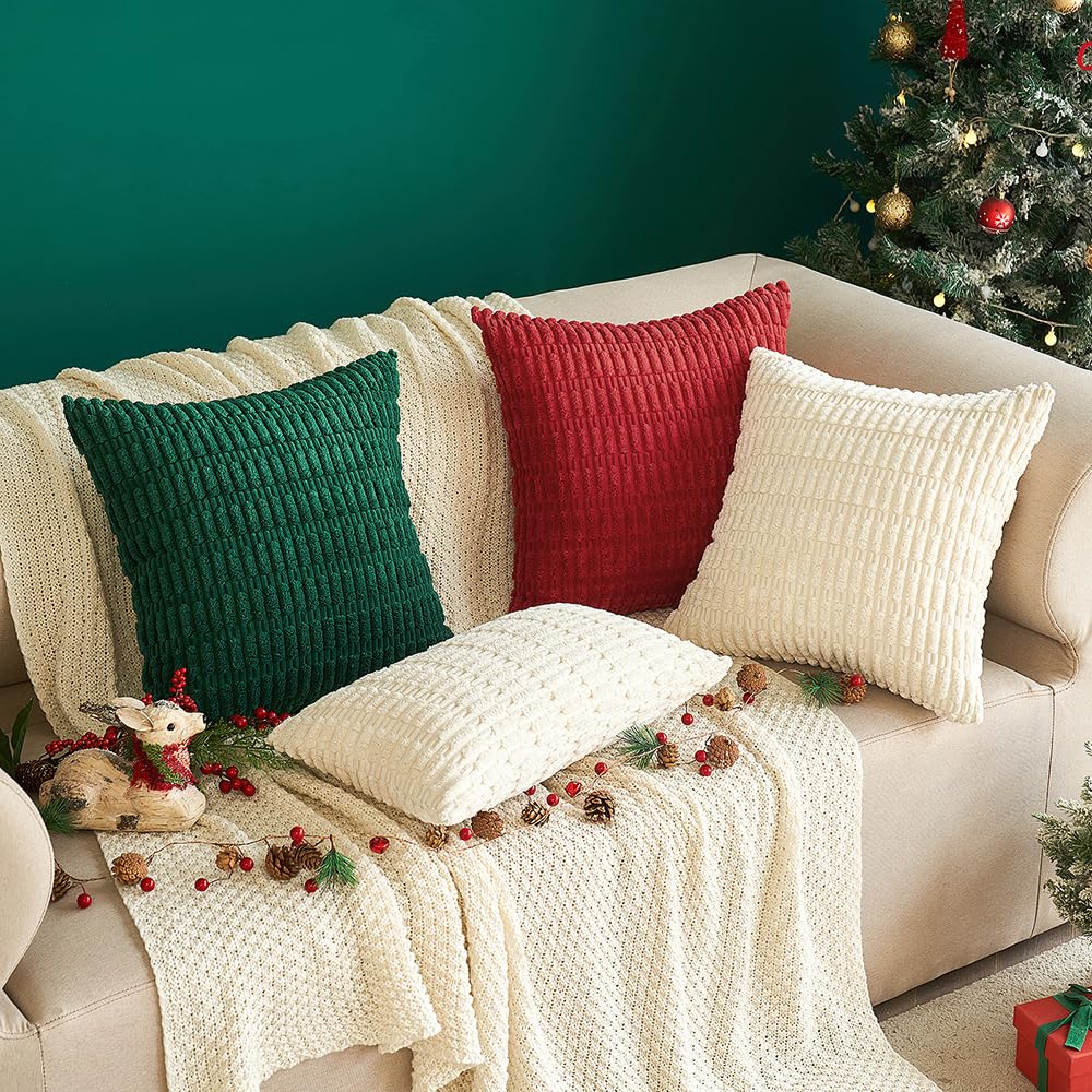MIULEE Corduroy Decorative Throw Pillow Covers 16x16 Cream White Pack of 2