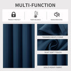 Joydeco Blackout Curtains 90 Inches Long 1 Panel, Thermal Insulated Long Curtains& Drapes 1 Piece, Room Darkening Grommet Drapes for Living Room Bedroom Window (W70 x L90 Inch, Navy Blue)