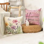 AVOIN colorlife Spring Saying Flowers Butterfly Pink Throw Pillow Covers, 18 x 18 Inch Home Sweet Home Cushion Case for Sofa Couch Set of 4