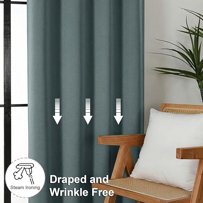 Simplebrand Ava Dark Green Blackout Curtains for Bedroom 63 Inch Length 2 Panels Set, Privacy Thermal Insulated Rod Pocket Door Window Curtains for Patio French Door Front Door, W40 x L63 Inch
