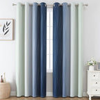 Estelar Textiler Sage Green and Navy Blue Gradient Blackout Curtains for Bedroom 96 Inch Length 2 Panels Set, Thermal Insulated Ombre Drapes, Full Light Blocking Curtains for Living Room,52Wx96L