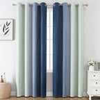 Sage Green and Navy Blue Ombre Blackout Curtains for Living Room 102 Inch