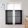 Chyhomenyc Black Sheer Tier Curtains 24 Inch Length, Small Window Curtains Treatment for Bathroom/Living Room/Cafe/Basement, Short Voile Curtain Tiers, 42W x 24L, Rod Pocket, 2 PCS