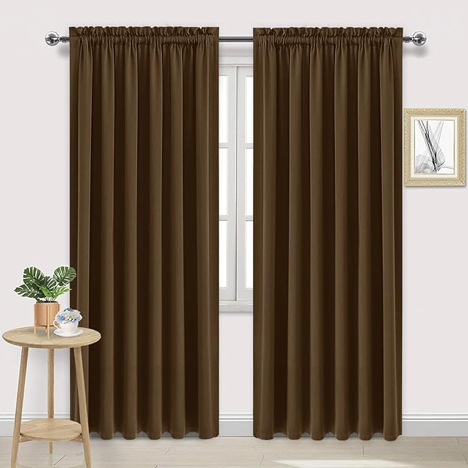 DWCN Wide Blackout Curtains for Bedroom Living Room 60 x 84 Inch Long Brown