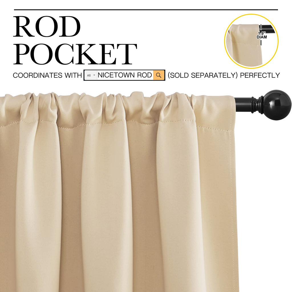 NICETOWN Room Darkening Curtains for Bedroom - Triple Weave Home Decoration Thermal Insulated Solid Drapes for Kitchen (Biscotti Beige, Set of 2 Panels, 62 x 72 Inch)