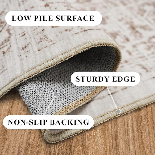 2'6"x8 Washable Runner Rug: Vintage Non-Slip Rug for Kitchen IvoryBeige