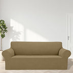 Cupuamon 2026 New Stretch Oversized Sofa Slipcovers Couch Sofa Cover for 4 Seater Furniture Protector Covers with Elastic Bottom Jacquard Fabric Small Checks for Pets, Kids - Tan