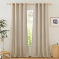 NICETOWN Rustic Linen 144 inch Long Curtains for Living Room, Grommet Privacy Added Thick Linen Weave with Light Filter Window Curtains & Drapes for Bedroom, Angora, W55 x L144, 2 Panels