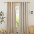 NICETOWN Rustic Linen 144 inch Long Curtains for Living Room, Grommet Privacy Added Thick Linen Weave with Light Filter Window Curtains & Drapes for Bedroom, Angora, W55 x L144, 2 Panels
