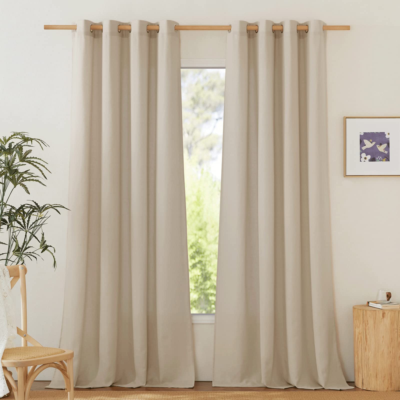 NICETOWN Rustic Linen 144 inch Long Curtains for Living Room, Grommet Privacy Added Thick Linen Weave with Light Filter Window Curtains & Drapes for Bedroom, Angora, W55 x L144, 2 Panels