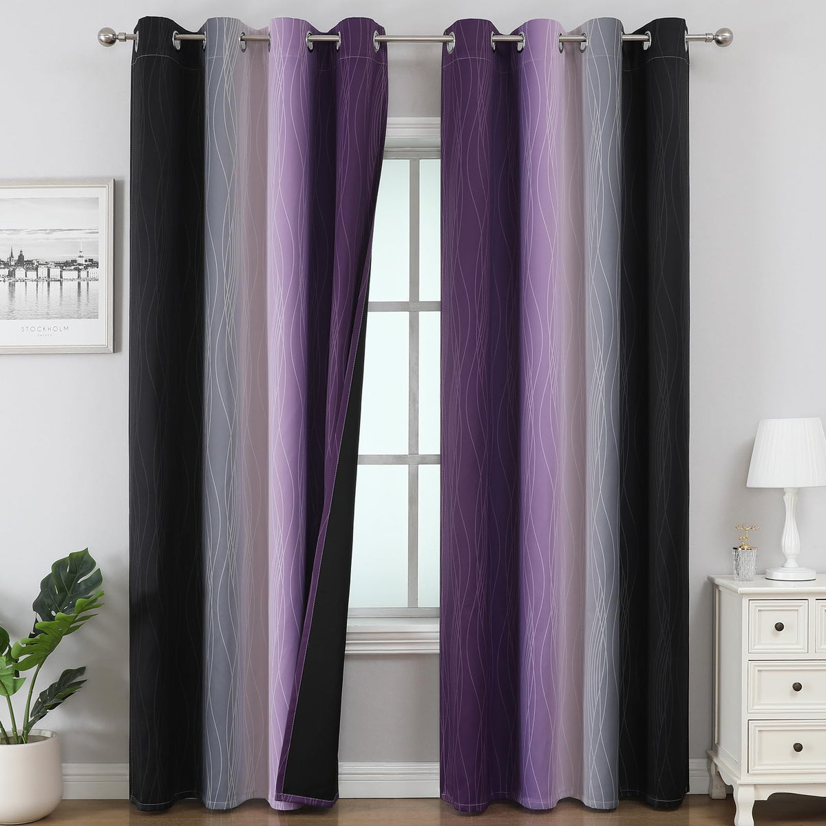 Estelar Textiler Pink and Blue Ombre Curtains for Bedroom 96 Inch Long