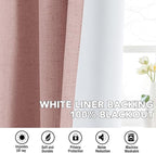 H.VERSAILTEX Linen Curtains 100% Blackout Curtains for Bedroom 63 inch Long Full Light Blocking Nature Linen Blended Window Curtains for Living Room Nickel Grommet (2 Panels, Heathered Baby Pink)