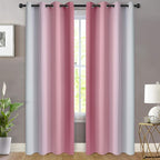 Yakamok Room Darkening Gradient Color Ombre Curtains 84 Inch Length, Thermal Insulated Grommet Window Drapes for Living Room/Bedroom (Pink and Greyish White, 2 Panels, 52x84 Inch)