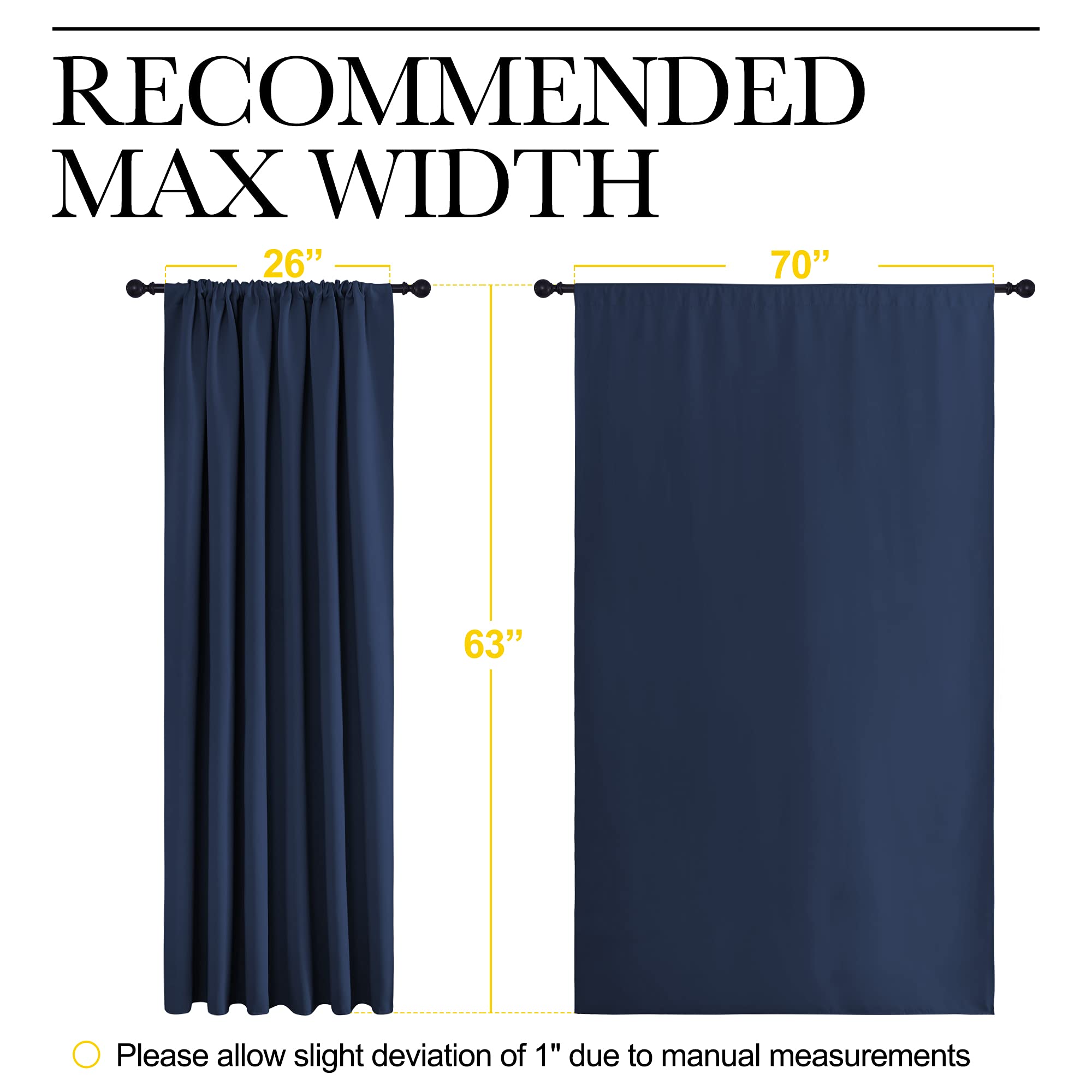NICETOWN Blackout Curtains for Bedroom, Blackout Draperies, Home Decorations Thermal Insulated Solid Rod Pocket Blackout Drapes for Cafe (Navy, One Pair, 70 x 63-inch)