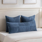 Fancy Homi 2 Packs Dusty Blue Euro Decorative Throw Pillow Covers 28x28 Inch for Couch Bed, Rustic Farmhouse Boho Home Decor, Soft Corss Corduroy Patchwork Textured Square Cushion Case 71x71 cm