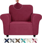 ZNSAYOTX Super Stretch Chair Slipcover (30"-47"), New Striped Sofa Chair Covers for Living Room, Dogs Pet Friendly Anti-Slip Chair Protector Spandex Armchair Slipcovers (Wine Red, Chair)