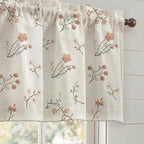 Kitchen Valances for Windows, Floral Embroidered Spring Linen Blend Farmhouse Cottage Vintage Light Filtering Valance Rod Pocket Window Treatment, 52 x 18 Inch, 1 Panel