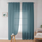 OWENIE Teal Sheer Curtains 84 inches Long 2 Panels Set, Light Filtering Rod Pocket Fimly Sheer Curtains with Soft Touch for Bedroom Living Room, Dusty Blue Farmhouse Curtains, Each 42Wx84L inch