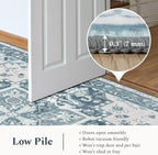 Rugflix 6x9 Area Rug for Living Room, Machine Washable Area Rugs with Non-Slip Backing, Large Soft Boho Vintage Rug for Bedroom, Dining Room, Low Pile Carpet, Kids Pet Friendly, Blue