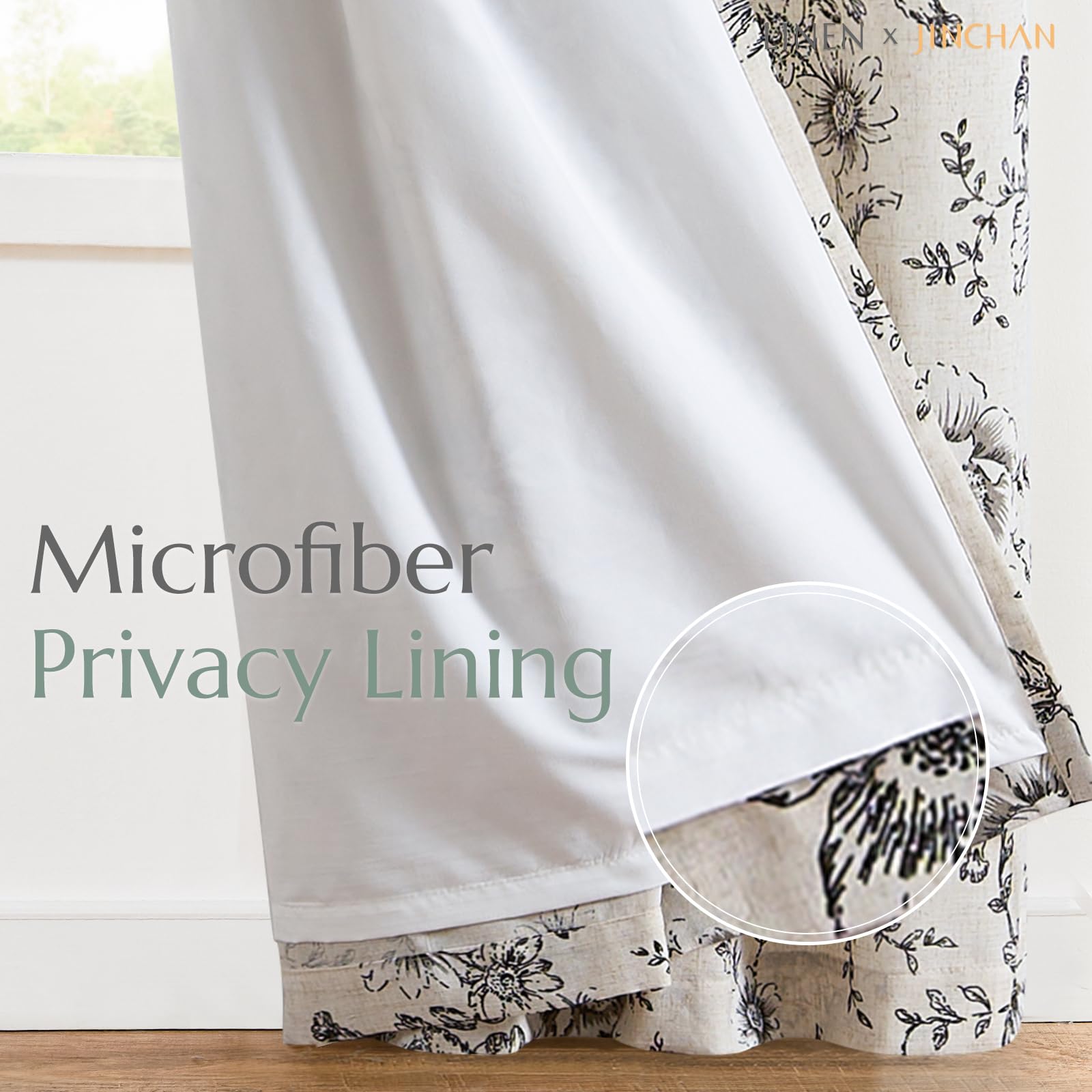 jinchan Floral Linen Light Filtering Curtains for Living Room 96 Inches Long